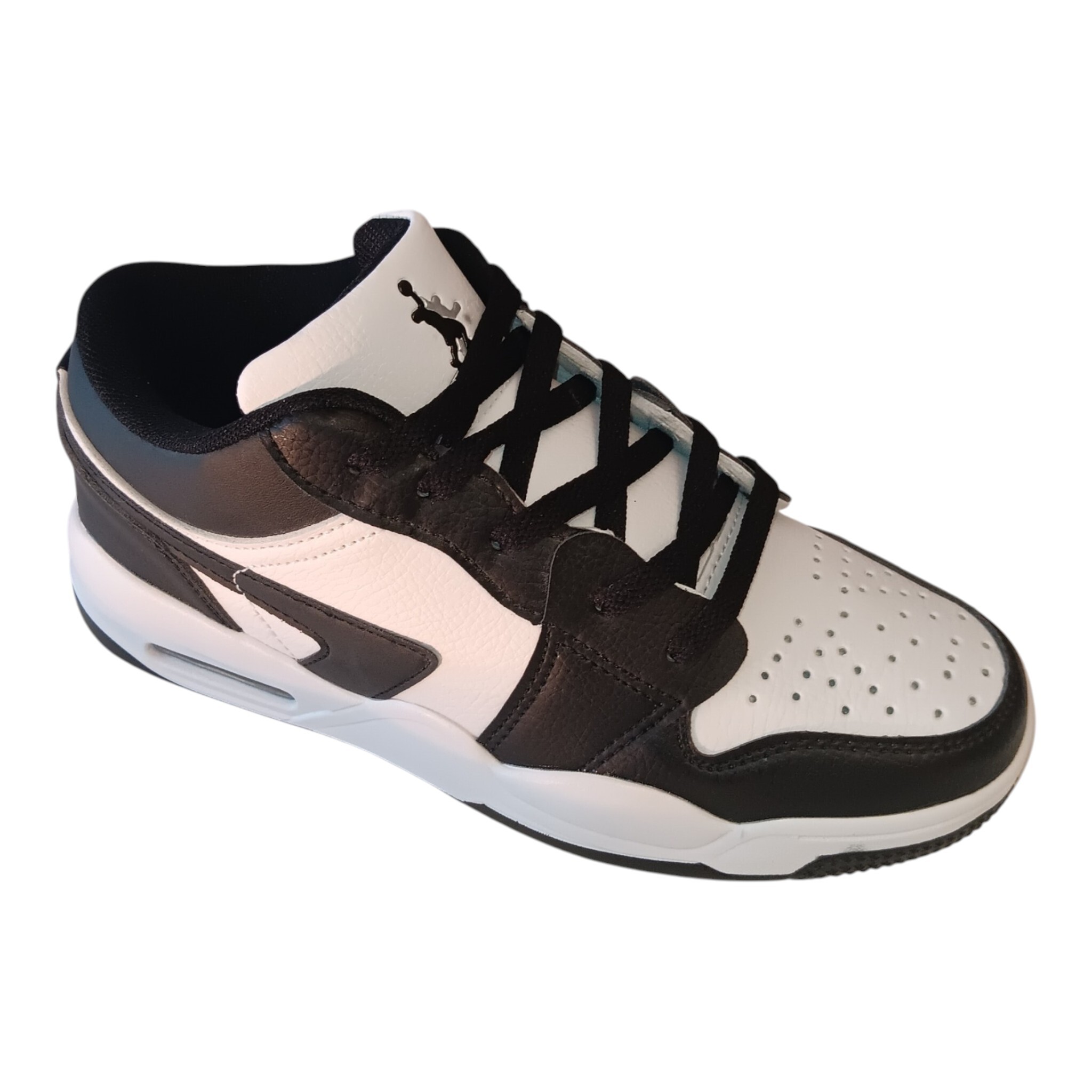 Air Sport Urban Retro Sneakers – Premium Dual & Tri-Color Fashion Mid-Top Athletic Shoes for Men and Teens Air sport colorway mid-top sneaker offering a sleek monochromatic look with premium black leather overlays on a clean white base.
