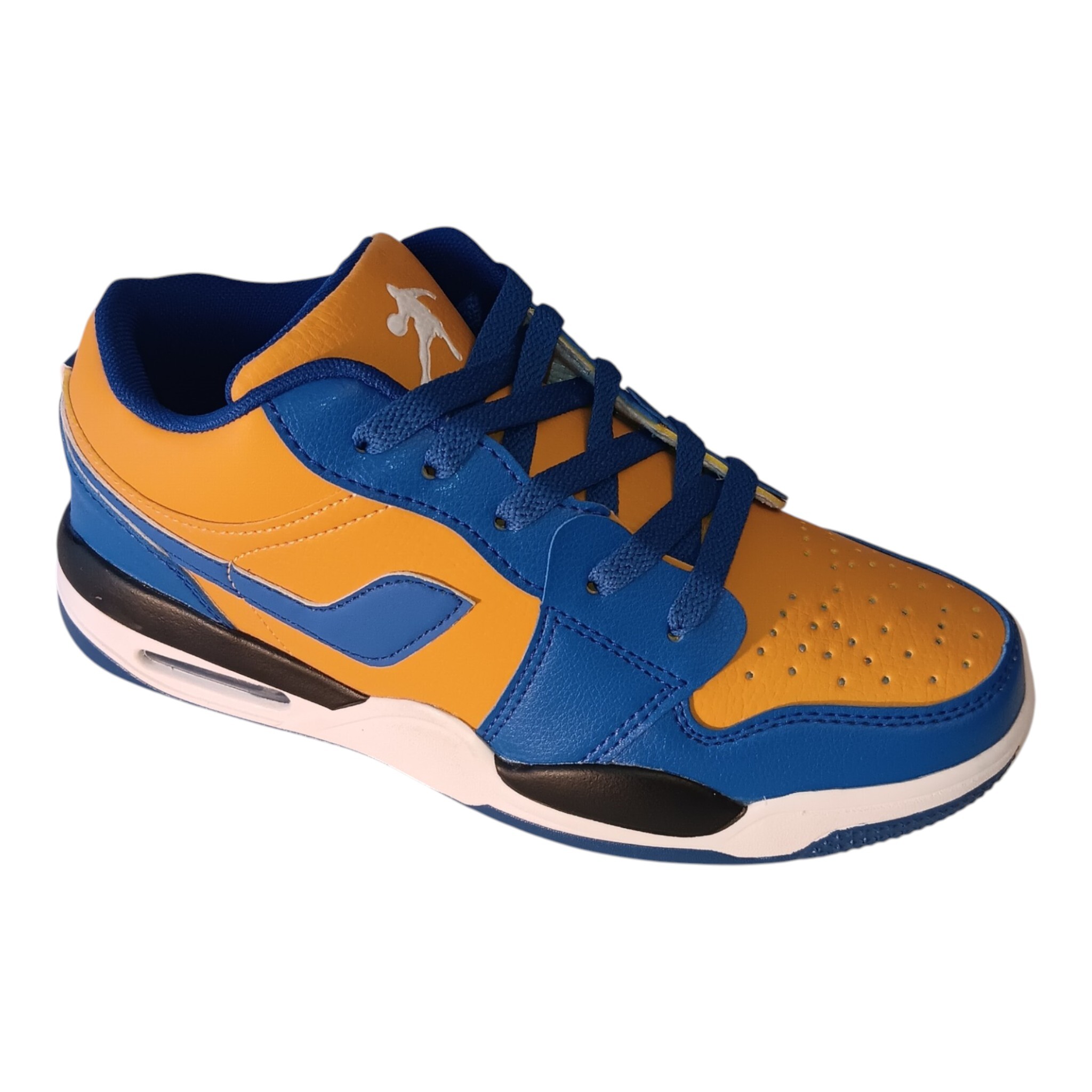 Air Sport Urban Retro Sneakers – Premium Dual & Tri-Color Fashion Mid-Top Athletic Shoes for Men and Teens Electric two-tone sneaker displaying a bright mustard yellow base beautifully contrasted by royal blue overlays and matching blue laces.