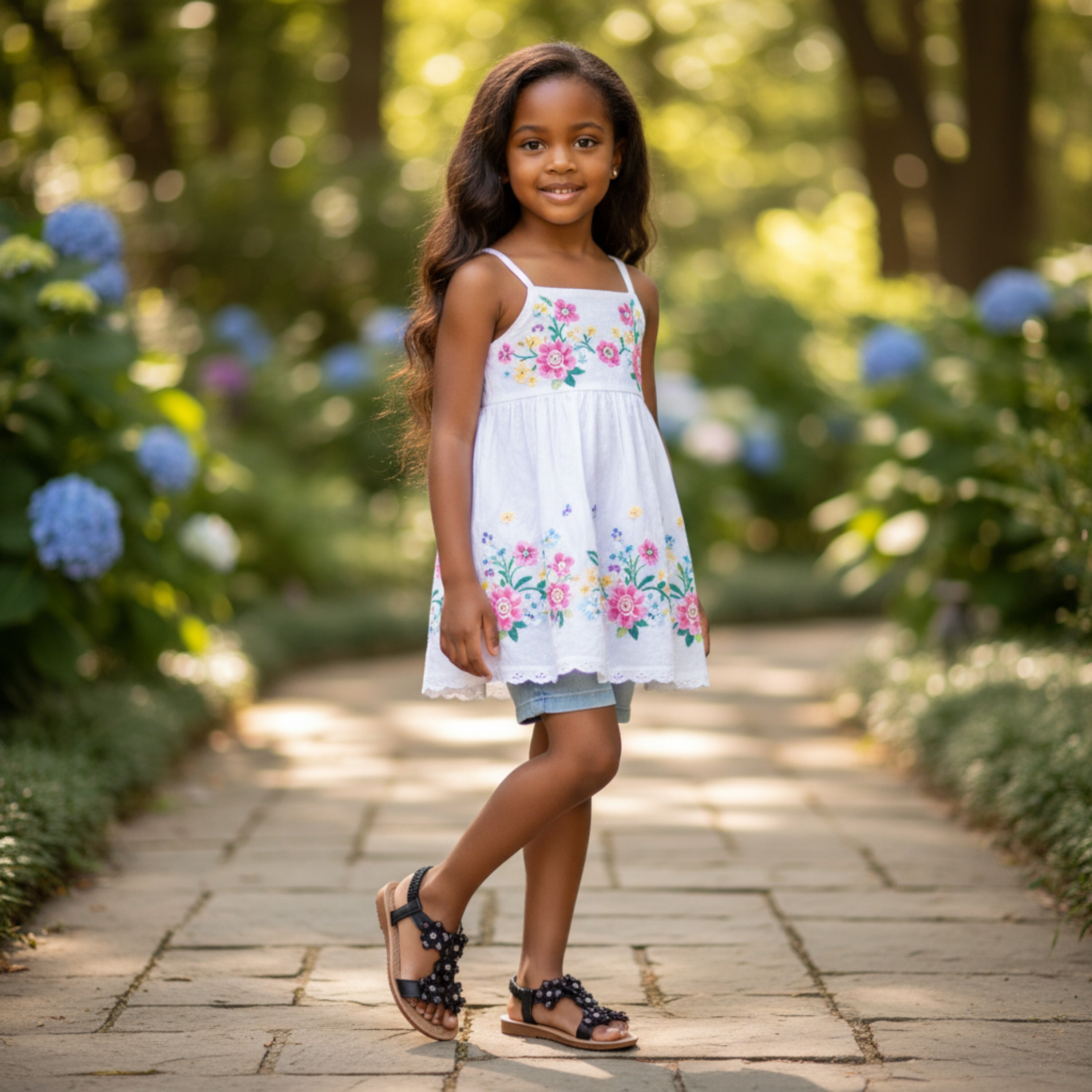 Girls Dressy Summer Sandals Rhinestone Flower Kids Slingback Comfort Walking Slippers for Toddlers and Big Kids Size 10C-5