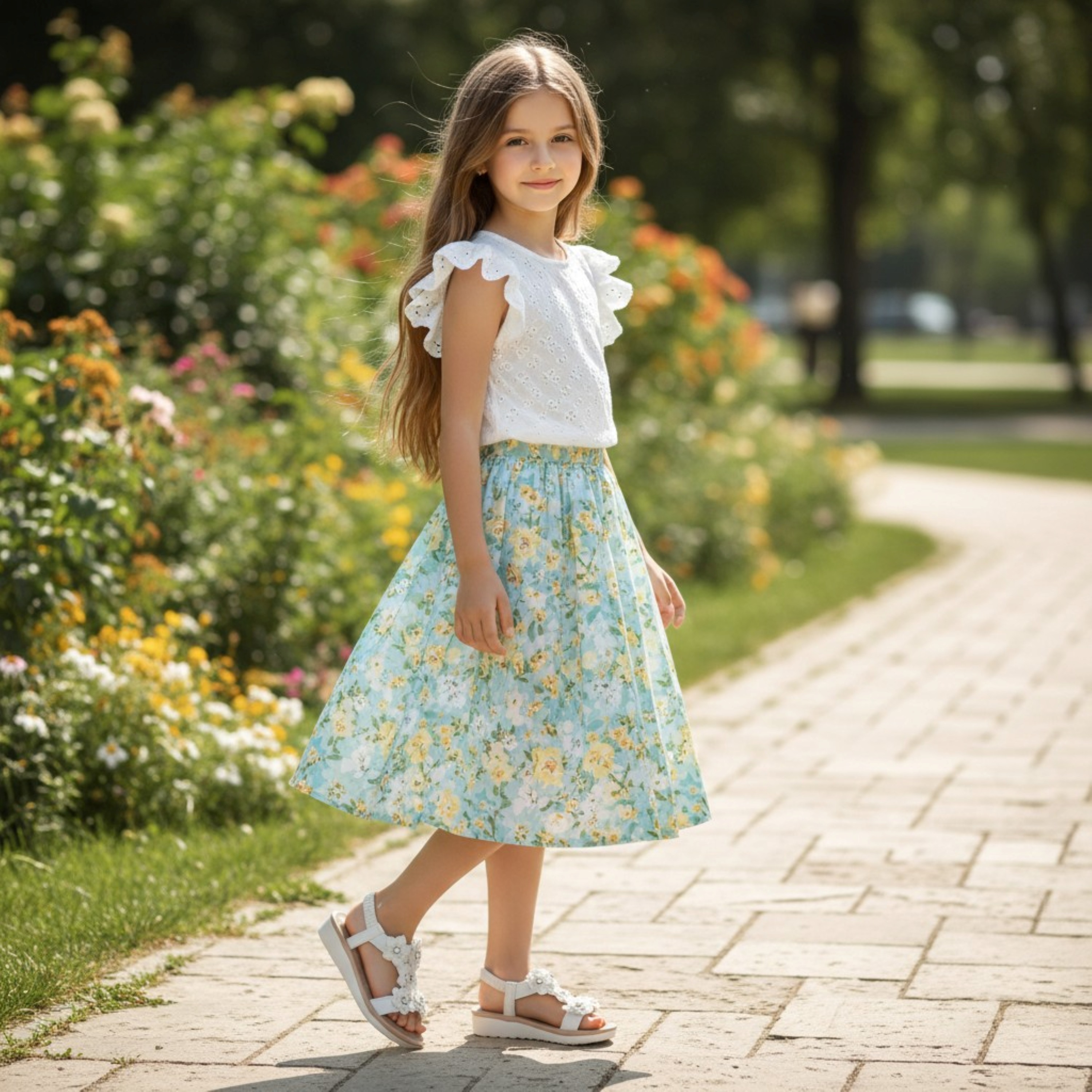 Girls Dressy Summer Sandals Rhinestone Flower Kids Slingback Comfort Walking Slippers for Toddlers and Big Kids Size 10C-5 Elegant Ivory Sparkly Floral Open-Toe Slingback Sandal for Princesses